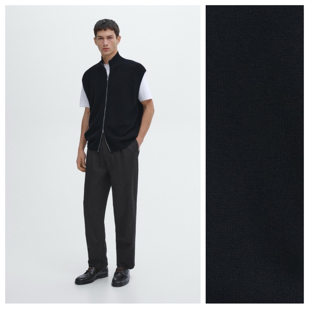 NWT. Massimo Dutti Navy Blue Cotton Knit Vest with Zipper. Size L.